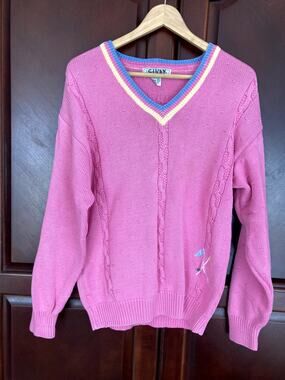 Izod Club -Vintage 80s 90s Preppy Golf Embroidered Cable Knit Sweater -M